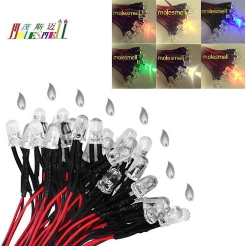 Free shipping 100pcs 5mm orange Flicker 12V Pre-Wired Water Clear LED Leds Candle orange Light 20CM