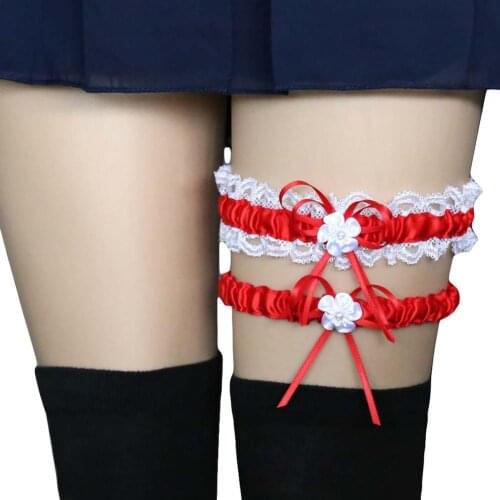 2Pcs/Set Women Punk Gothic Elastic Bowknot Lace Garter Sexy Bridal Leg Garter Wedding Party Cosplay Decor Retro Belt Suspender