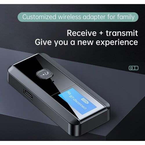 2 in 1 5.0 Receiver Transmitter 3.5mm AUX Wireless Audio Music Adapter with LCD Display for PC TV Speaker Earphones