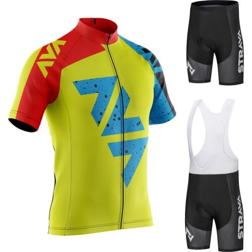 2021 STRAVA pro team Cycling Jersey Men Set Bib Shorts Set Summer Mountain Bike Bicycle Suit Bicycle Racing Uniform Clothes