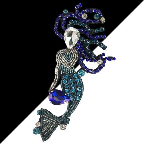 3D Handmade Rhinestone Mermaid Beaded Patches Sewing on Patches Decorative Beads Applique Cute Patches CZ117