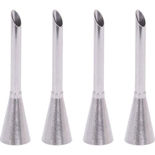 4Pcs Icing Piping Nozzle Tip Stainless Steel Long Puff Cream Injector Cake Pastry Confectionery Decorating Silk Flower Tool