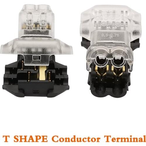 5Pcs T/H Shaped Conductor Terminal Block With Lever AWG 18-24 LED Connector 2 Pin 2 Way 300V 10A Universal Compact Wire Wiring
