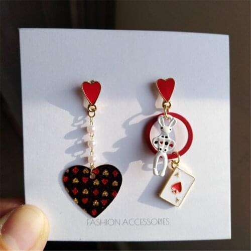 Asymmetric RUANME a pair of earrings heart earrings female rabbits eardrop poker earrings adorn article
