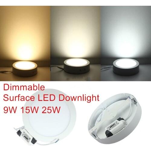Free shipping Dimmable 9W/15W/25W Round Led Panel Light Surface Mounted Downlight lighting Led ceiling down AC 110-240V + Driver