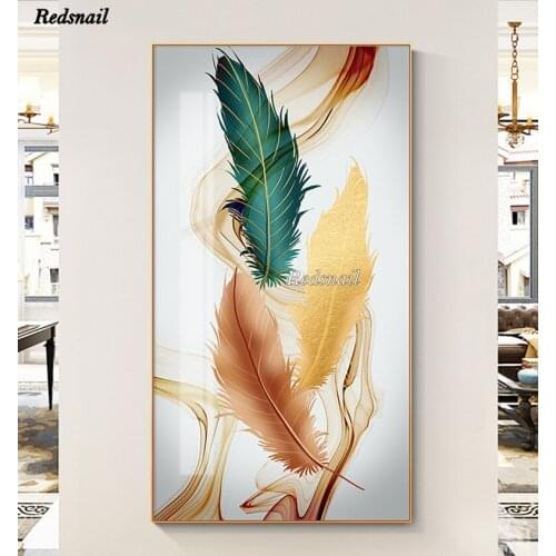 Large 5D DIY Diamond painting puzzle Full Diamant embroidery mosaic rhinestone Wall Art Colorful Ginkgo Leaves Feathers EE989