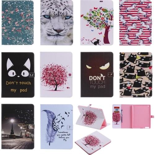 Flower Tree Cat Feather Painted Stand Flip PU Leather case For iPad 2 iPad 3 iPad 4 smart cover For Apple iPad 2 3 4 Cases
