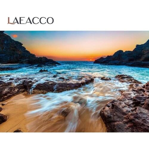 Laeacco Beach Reef Waterfall Sunset Scenic Home Decor Photography Background Photography Backdrop For Photo Studio Photocall