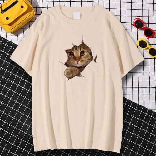 Cotton Lovely Voyeur Cat Mens T Shirts Cartoon Harajuku Tee Clothes Casual Summer Skin-friendly T-shirts For Male