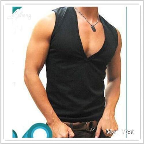 1Pcs Hot Sale Men Cotton Tees Mens V-Neck Vest Mens Cotton Bodybuilding Tees Man Tank Top Male Sexy Casual Tops Men Shirt