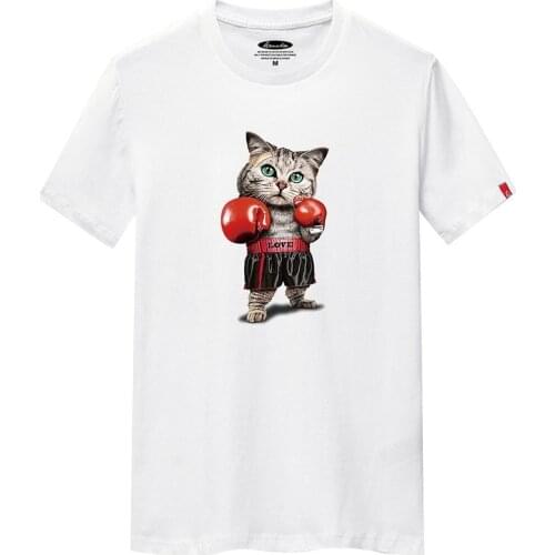 JFUNCY 100% Cotton Summer T-shirt New Men Casual Tee Tops O-Neck Short Sleeve Cat Print Tshirt Man S-6XL Oversize Loose Shirts
