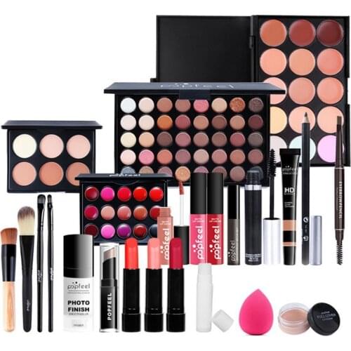 Makeup All In One Kit Eyeshadow Lip Gloss Lipstick Brushes Eyebrow Concealer Beauty Cosmetic Women Full Kit Powder Brow Pencil