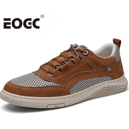 Genuine Leather Summer Men Sneakers Shoes Men Casual Shoes Breathable Mesh Male Flats Shoes Men Loafers