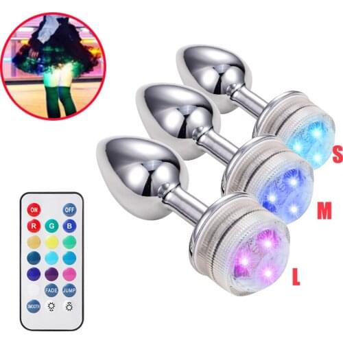 Metal Anal Plug Remote Control Discoloration LED Light Butt Plug Prostate Massager Dildo Butt Plug Sex Game Toys for Women Men