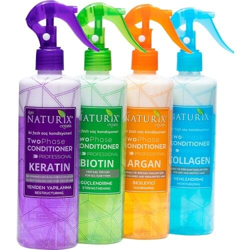 Naturix 4 Pcs Herbal Liquid Hair Conditioner Set Easy Combing Hair Spray 400Ml Argan + Biotin + Collagen + keratin