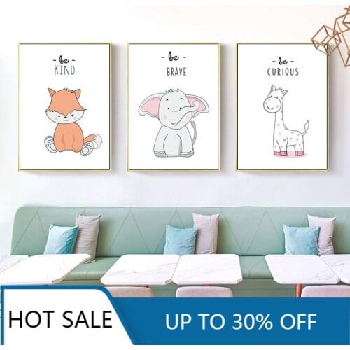 Baby Nursery Wall Art Canvas Painting Posters Prints Animal Fox Elephant Zebra Nordic Wall Decor Kids Room Decoration