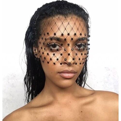 New Fascinator Crystal Beaded Birdcage Black Headband Veils Hair Accessories Wedding for Bridal Face Net Mask Charming