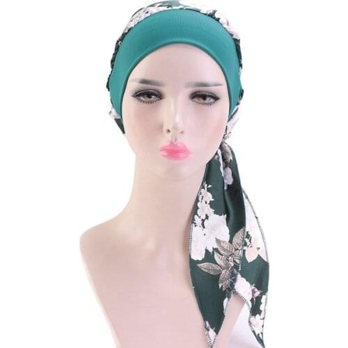 New Women Bonnet Muslim Hijab Hair Styling Cap Chemo Flower Print Hat Turban Cover Head Scarf Wrap Headwear Hair Accessories