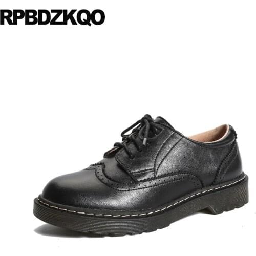 Women Lace Up Chinese 2021 Round Toe Flats Brogue Oxfords Designer Shoes China Ladies Female British Style Spring Autumn Black