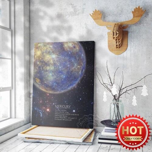 Space Mercury Prints Poster, Star Print Wall Art, Mercury Planet Wall Stickers, Universe Wall Picture, Kids Room Wall Decor Gift