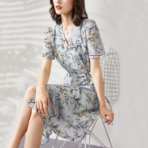 Blue silk floral maxi dress women v neck 2020 summer long work boho beach office sexy party luxury dresses plus size free ship