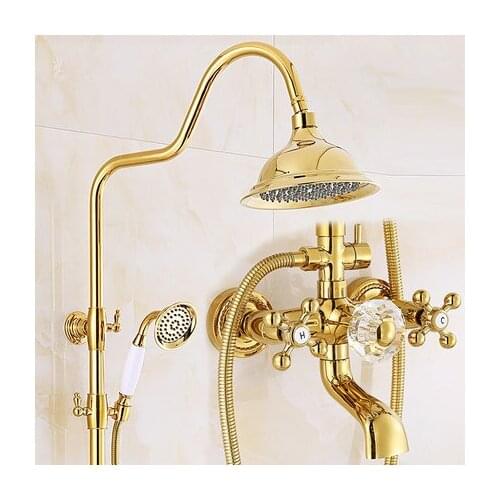2 colors Shower Faucets Luxury Brass Rain Shower Set Dural Handle Wall Mount Gold Bathroom Faucet With Slide Bar Bathtub Faucet