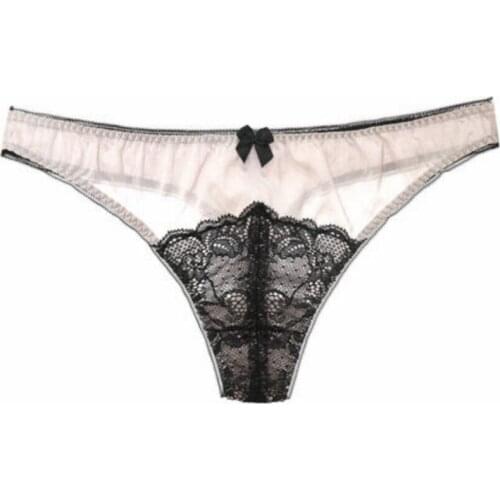 Bogeda Silk Underwear Women panties lace thong 100%silk sexy erotic panties G string Women bow pink black skin underwear