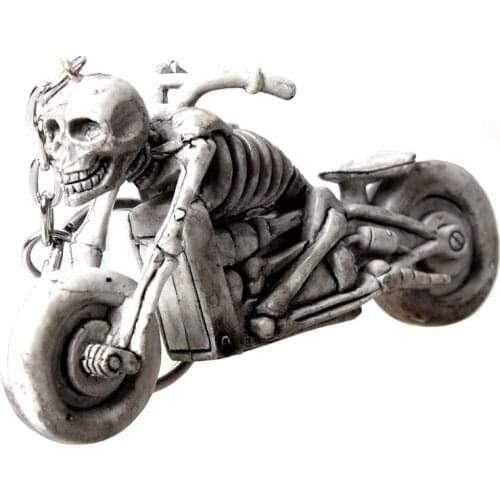 Light Gray Skull in Motorcycle Pendant Keychain Decoration