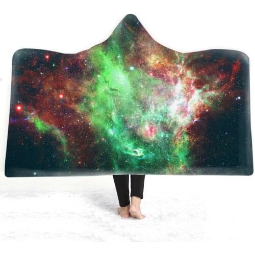 Starry Sky Printed Warm Soft Fluffy Hooded Wearable Blanket Throw Poncho Adult Manta Para Sofa Fleece Deken