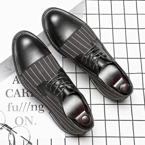British Style Mens Wedding Party Shoes Stripe Pattern Lace Up Men Formal Dress Shoes Pointed Toe Business Suit Shoes