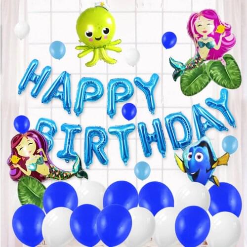 Marine Animal Birthday Theme Banquet Balloons Octopus Mermaid Shape Aluminum Film Ballon Set Kid Toys Birthday Party Decortions