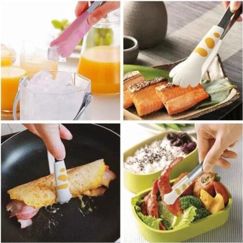 Japanese Cat Paw Shape Food Tongs Cute Cartoon Meal Tongs Stainless Steel Barbecue Tongs Kitchen Gadgets Kitchen Accessories