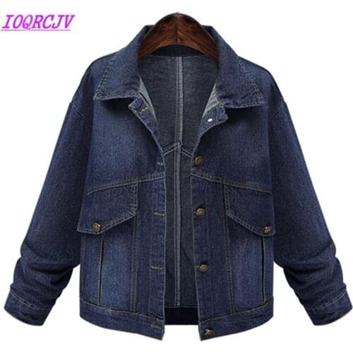 2018 Plus size 5XL Spring Autumn Womens Short Denim Jacket European Solid color Loose Casual Tops Cowboy Outerwear IOQRCJV Q082