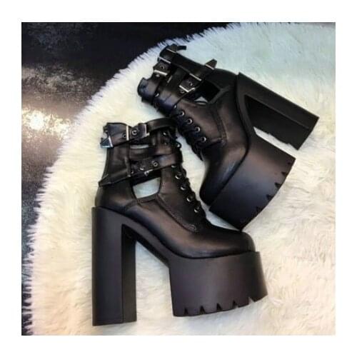 15cm new 2016 autumn and winter womens shoes Martin muffins super high heel clasping thick heel waterproof platform rider boots