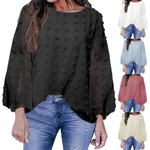 Women Spring Summer Style Chiffon Blouses Shirts Lady Casual Slash Neck Polka Dot Printed Tops