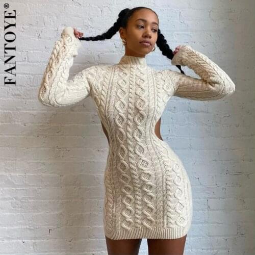 Fantoye Turtleneck Sexy Backless Knitted Women Sweater White Long Sleeve Hollow Out Sweater Women Autumn Slim Fashion Streetwear