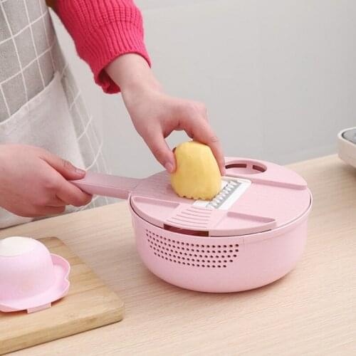 1set X Wheat Straw Multi-function Vegetable Cutter Hand-held Potato Slicer with Hand Guard, Grater, Egg White Separator