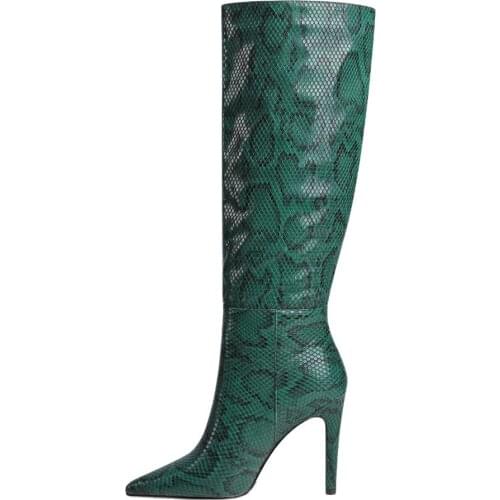 2021 New Sexy High Heel Knee High Boots Womens shoes Concise Stliettos toe Pointed Toe Autumn Winter Serpentine Ladies Shoes