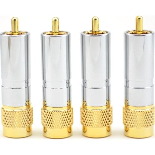 4Pcs/lot hifi audio 24K Gold Plated RCA Plug Audio Cable Solder Phono Connector high quality audio interconnect cable
