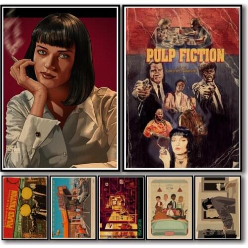 44 Designs Quentin Movie Pulp Fiction Kraftpaper Poster Artwork Painting Abstract Wall Sticker for Coffee House Bar