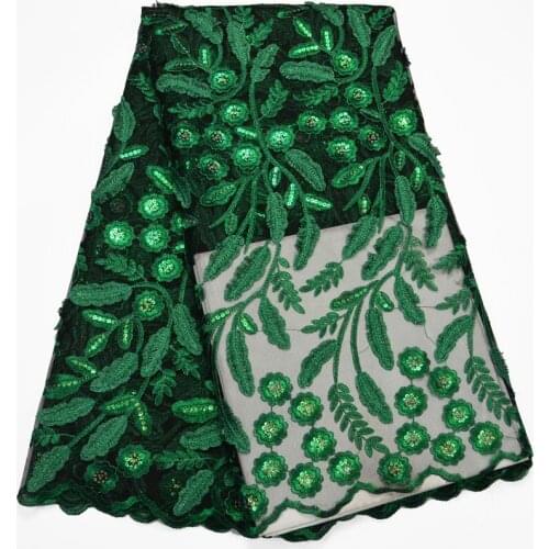 5yards/pc) wonderful embroidered African tulle lace fabric Nigerian green French lace fabric with sequins for party FLP874