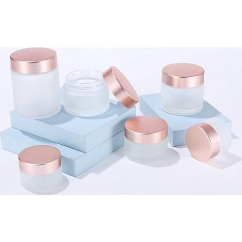 500pcs Empty Jars Clear Cosmetic Container 5-100g Cosmetic Jars Rose Gold Lid Glass Bottle Cream Container Frosted Glass Cream