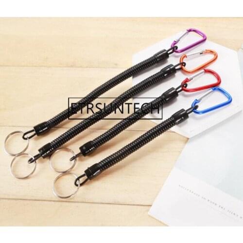 500pcs Retractable Plastic Spring Elastic Rope Security Gear Tool For Outdoor Hiking Camping Anti-lost Keychain Hook