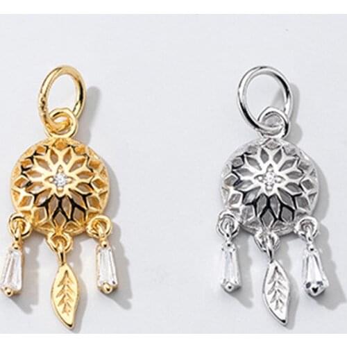 925 Sterling Silver Hollow Blessing Zircon Dream Catcher Charms Pretty Decoration S925 Silver Jewelry Pendant DIY Necklace Gift