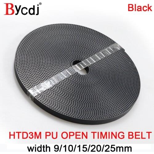 Arc HTD 3M Open Synchronous belt Width 9/10/15/20/25mm 3M-15mm Polyurethane steel PU Black HTD3M timing belt CNC