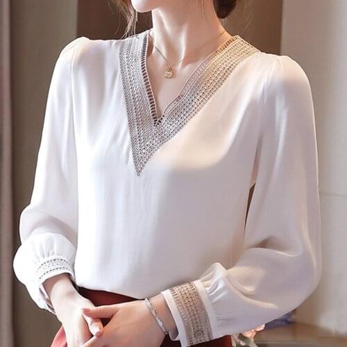 Blouse Women Blusas Mujer De Moda 2021 Long Sleeve White Blouse Women Blouses Shirts V-neck Chiffon Blouse Shirt Tops Blusa D435