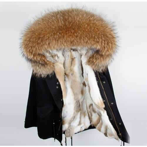 Brand 2020 new autumn winter jacket coat women Army Green jacket real large raccoon fur collar real rabbit fur thick warm Liner