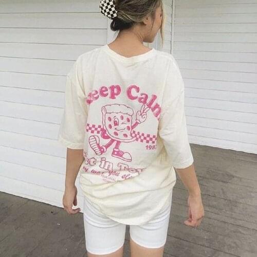 2021 Summer Streetwear Oversized Cartoon Fashion Letter Printed Graphic T Shirts Cotton Fashion Tops Y2k Aesthetic Harajuku Tee