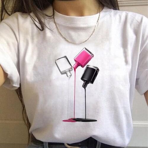2020 Summer Women T-shirt Colorful Nail Poli Printed Tshirts Casual Tops Tee Harajuku 90s Vintage White tshirt Female Clothing