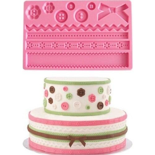 Fondant Tool Button Bow Lace Shape Baking Mold Silicone Embossing Die Sugar Arts Flower